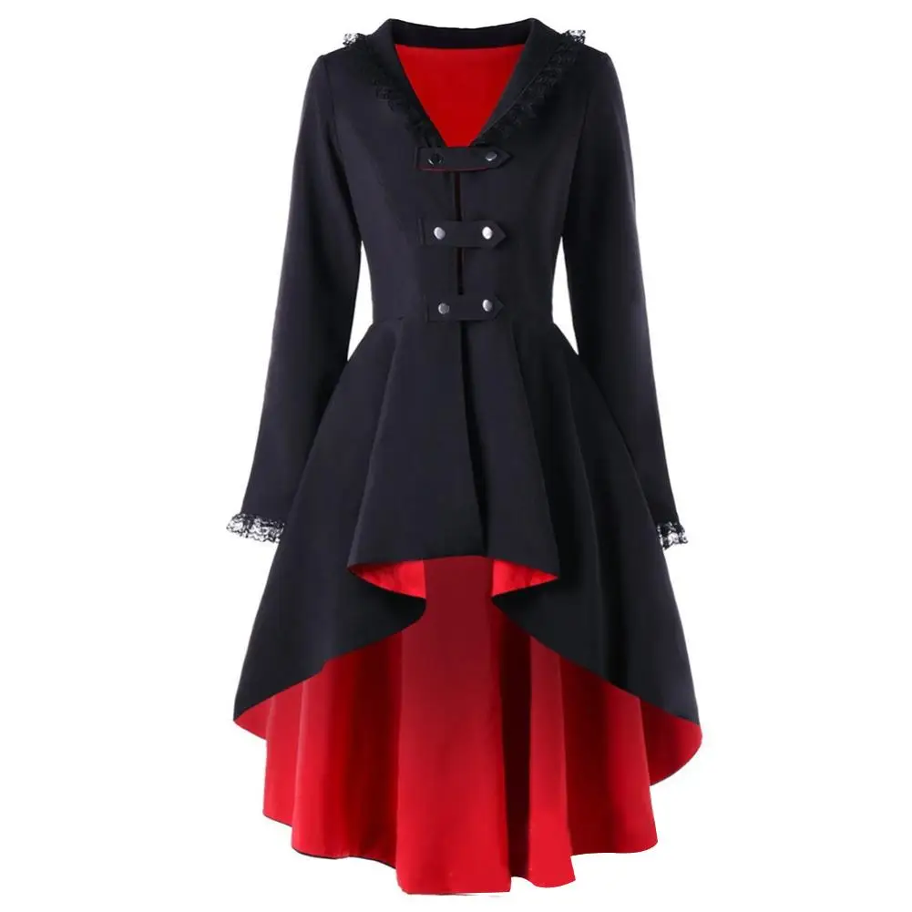 Coat Women Gothic Long Sleeve Button Asymmetrical Lace Patchwork Bandage Outwear Women's Clothing женская куртка 2021 |