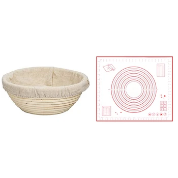 

1 Set Bread Proofing Basket - Baking Dough Bowl & 1 Pcs Silicone Kneading Pad with Scale Baking Tool Red