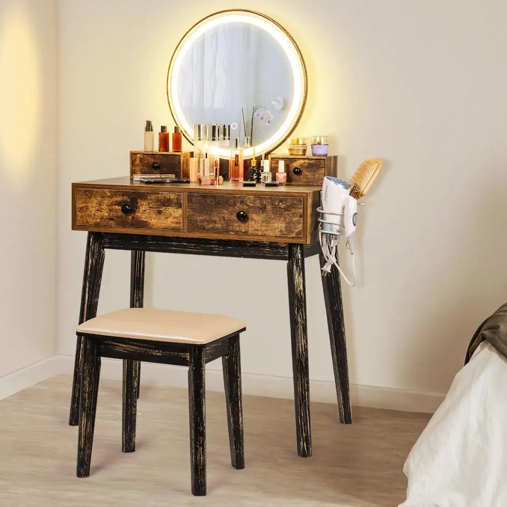 

Vanity Table Set Makeup Table With Lighted Mirror Cushioned Stool Dressing Table Bedroom Vanity Makeup Dopshipping 3~7 Deliver