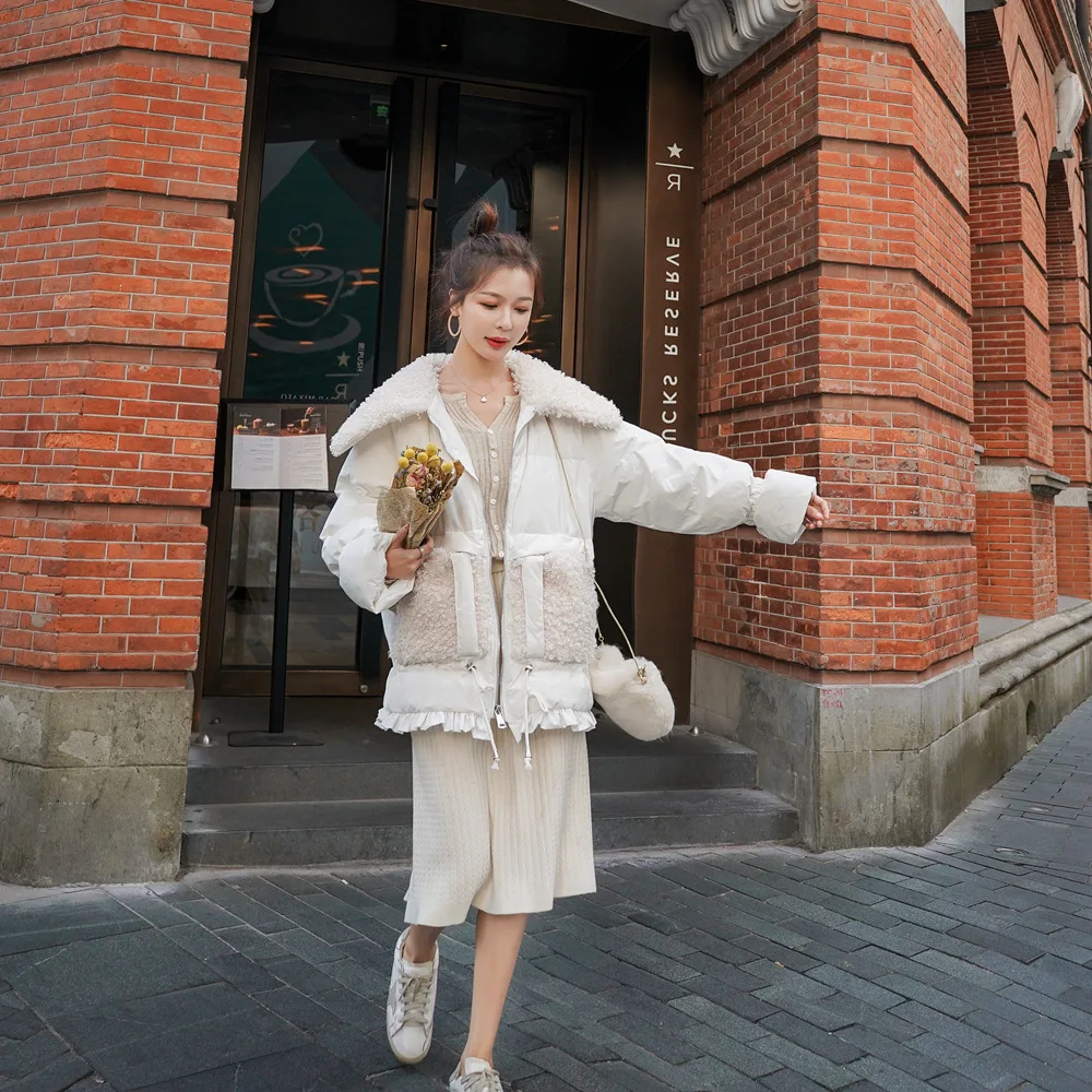 

Photo Shoot Lambs Wool Joint Cotton Overcoat 2019 Winter New Style WOMEN'S Dress Fashionable CHIC-Style Large Fur Collar Cotton