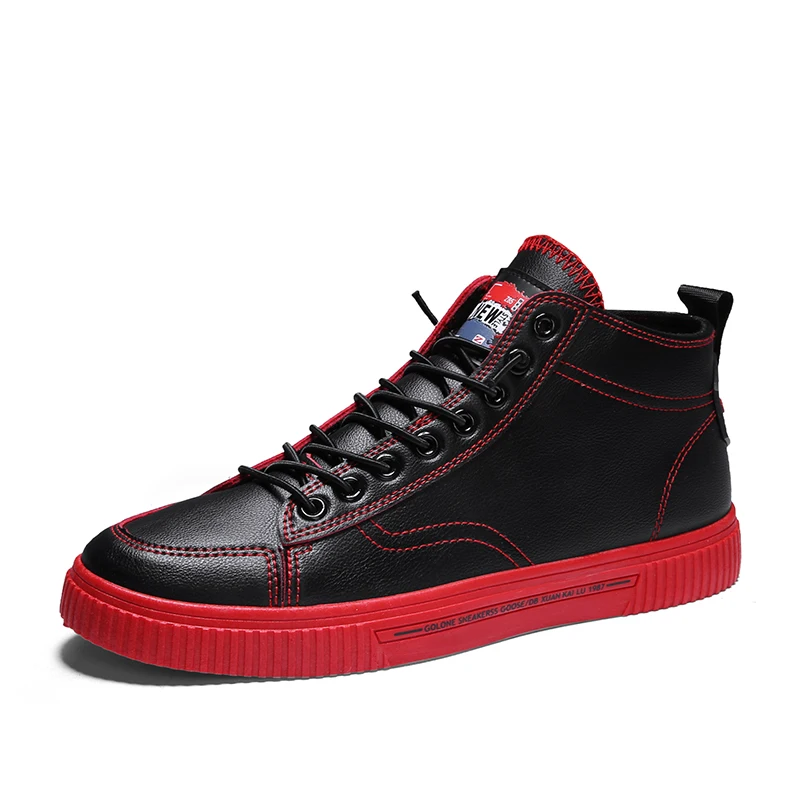 Мужские высокие модные кроссовки; уличная Нескользящая дышащая мужская обувь; трендовая мужская повседневная обувь; Мужская обувь для скейтбординга - Цвет: Красный