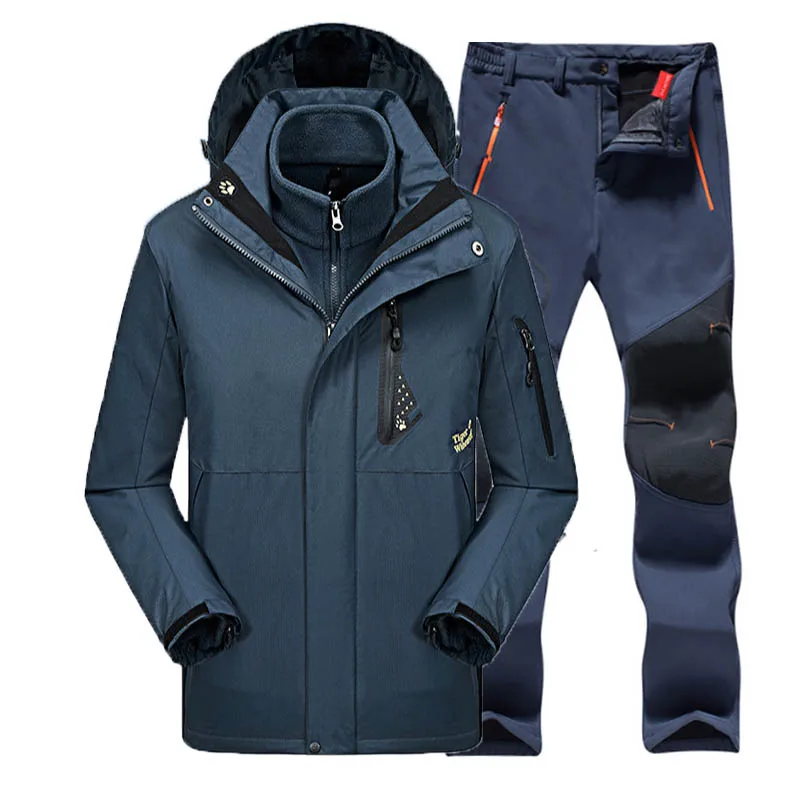Мужские и женские зимние осенние новые куртки 3 в 1, Лыжный лагерь, скалолазание, треккинг, рыбий поход, цикл, водонепроницаемое пальто, большие размеры, для мужчин и женщин - Цвет: Navy Blue Men