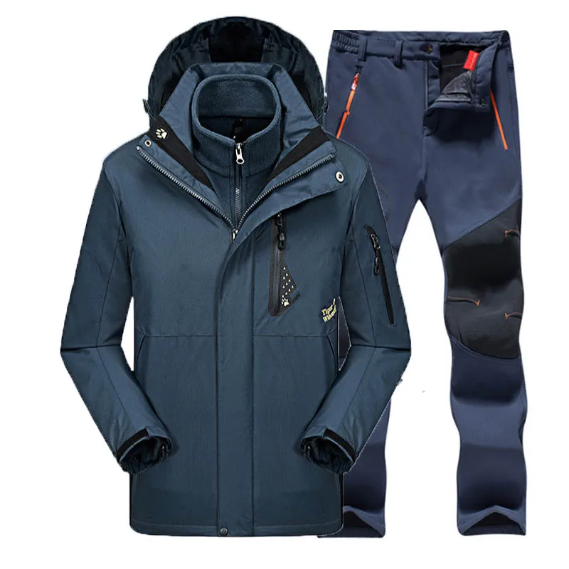 Navy Blue Men Мужские и женские зимние осенние новые куртки 3 в 1, Лыжный лагерь, скалолазание, треккинг, рыбий поход, цикл, водонепроницаемое пальто, большие размеры, для мужчин и женщин - Цвет: Navy Blue Men