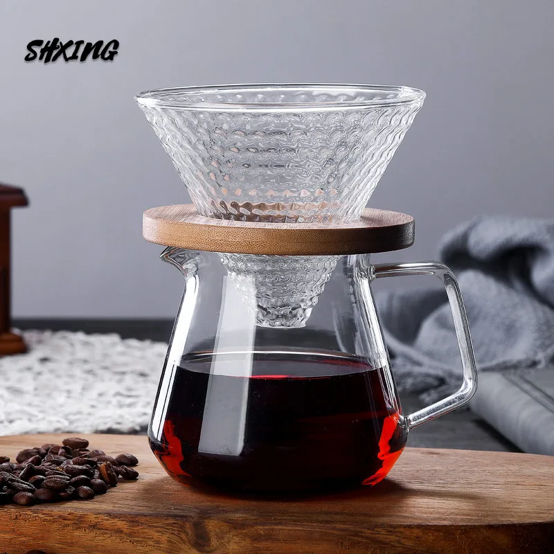 

Coffee Percolators V60 Glass Wooden 600ML/400ML /500ml Coffee Dripper and Pot Set for Coffee Filter Reusable Filters