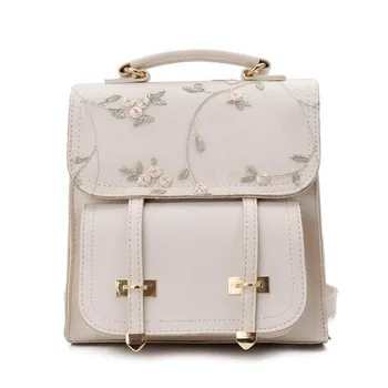 

SHUJIN 2020 School Backpack Teenage Girls High Quality Leather Women Shoulder Bag Backpack Floral Embroidery Design Rucksack