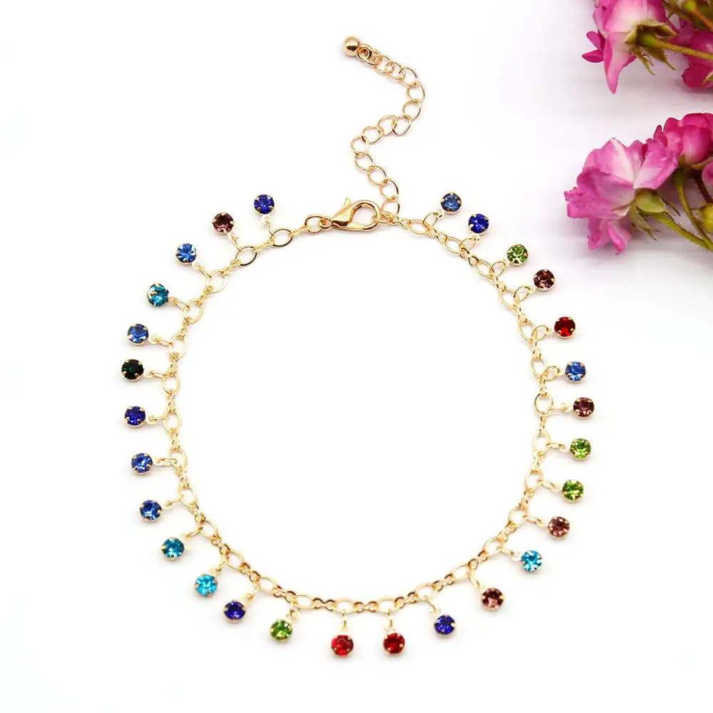 Fashion Double Later Crystal Anklet Bracelet For Women Bead Chain Anklet Leg Jewelry K277 - Окраска металла: Золотой цвет