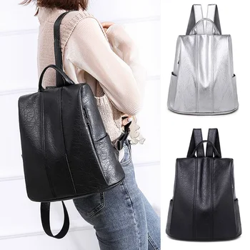 

Women's Soft Leather Backpack Large Capacity Travel Leisure Backpack High Quality Youth Backpacks Mochilas H66