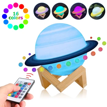 

USB Rechargeable 3D Print LED Night Light 16 Modes Lighting Saturn Lamp with Remote Controll for Kids Living Room Bedroom