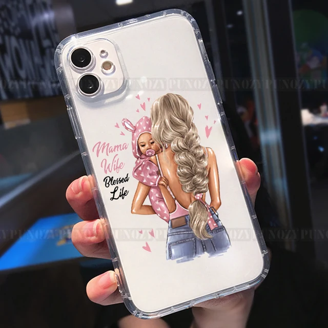 Cute girl Super MoM Baby Phone Case For iPhone 12 PRO 13 pro max XR 11 PRO MAX 8 7 6 plus XS MAX Father's Day Love Soft TPU Case w2037