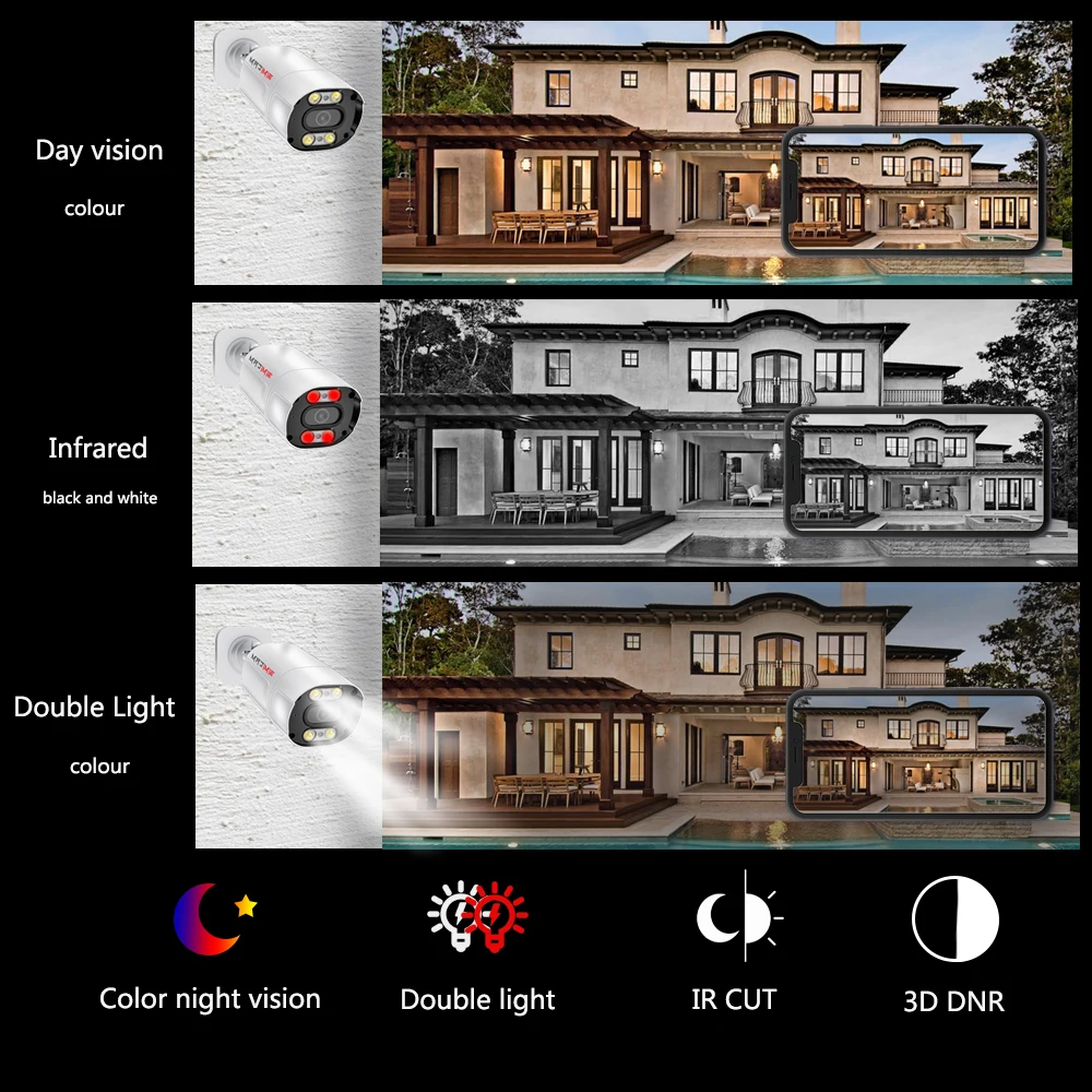 4K 8MP H.265 IP Camera POE Security Surveillance Camera Metal ONVIF Two Way Audio Double Light Color Night Waterproof CCTV Video 3