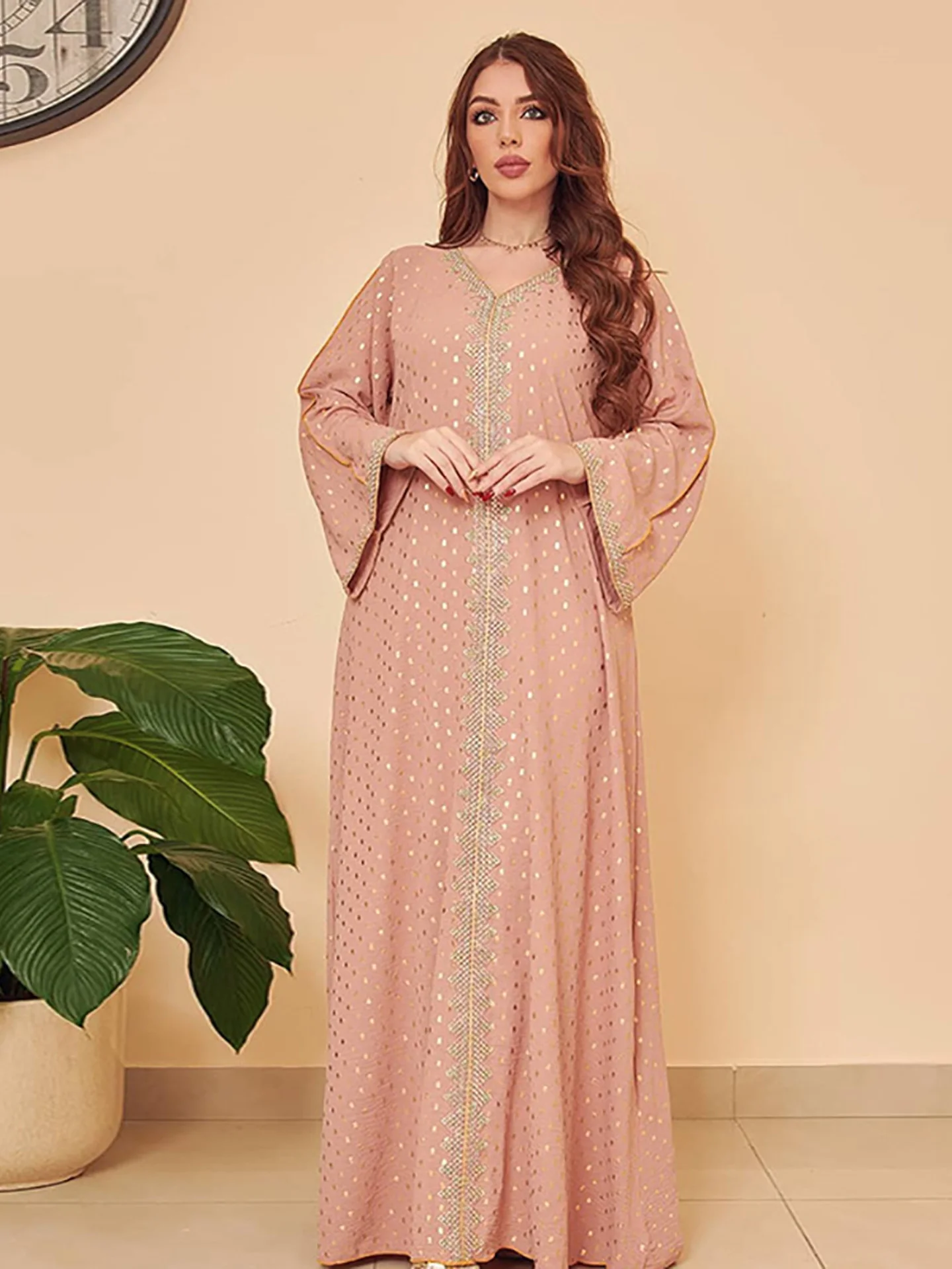 Women Sequins Jalabiya Dubai Abaya Applique Arabic Dress Islam Muslim