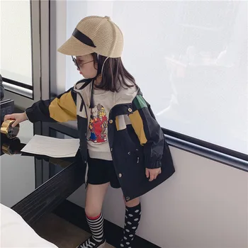 

2020 new style baby boys girls hooded coat patchwork full sleeve spring kids girls jacket 1-6t