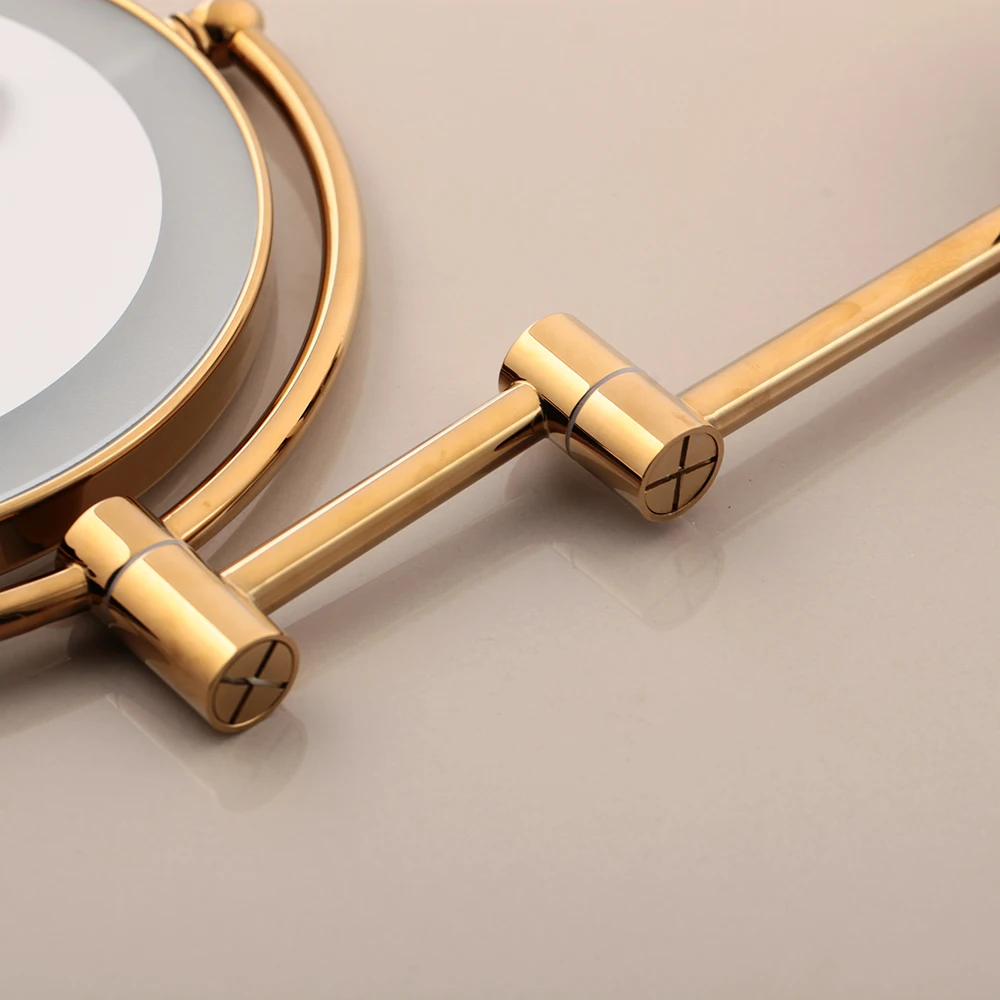 KEMAIDI Golden Chrome Brass Gold Plate Wall Mount LED Makeup Women Pocket Mirror 3X Magnifying Vanity Cosmetic Hand Mirror
