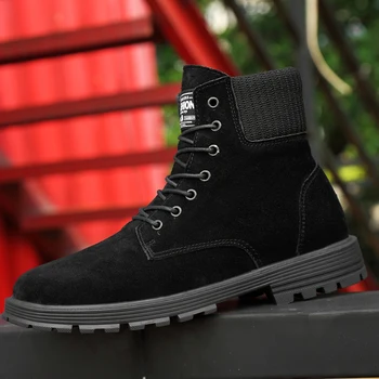 

2019 New Leather Boots Men Comfortable Working Boot Mens High Top Winter With Fur Mens Boots Anti-Slip Outdoor Men Boot