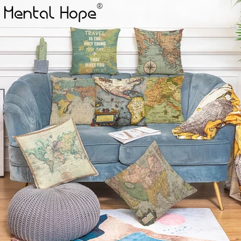 

Colorful Map Printed Throw Pillow Cover Sofa Bed Linen Cotton World Map Pattern Cushion Cover Home Decor Squre Pillowcase