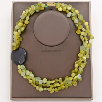 

GuaiGuai Jewelry 20'' 4 Strands Beautiful Natural Fancy olive jade and green agate Necklace