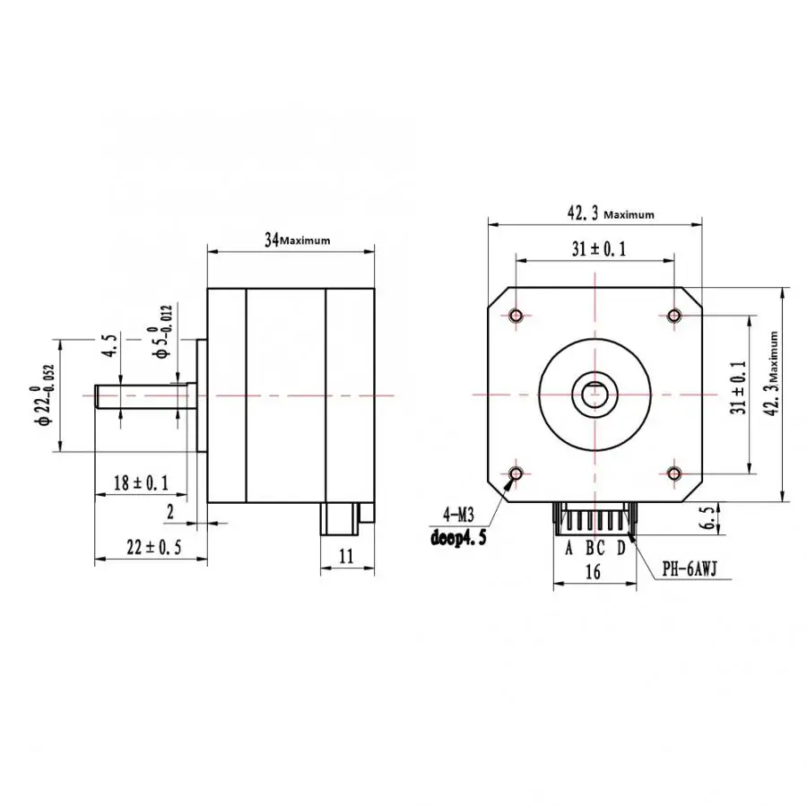 DC4.0V 1.2A Nema 17 биполярный шаговый двигатель 320mN. m/45oz. in для принтера 34 мм высота 2 фазы шагового двигателя