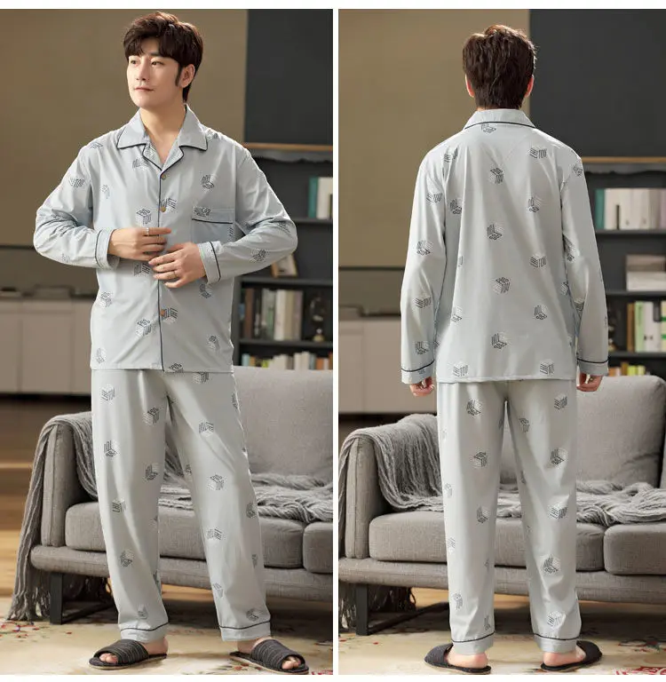 New 2021 Spring Autumn Men Pajamas Long Sleeve Male Pajama Set Men Pure Full Cotton Pajamas for Men Sleepwear Suit Homewear 4XL cotton pajama pants