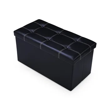

30" Large Folding Ottoman Storage Seat Modern Stool Simple Faux Leather Folding Ottoman Storage Box Bedroom Bench HW51345