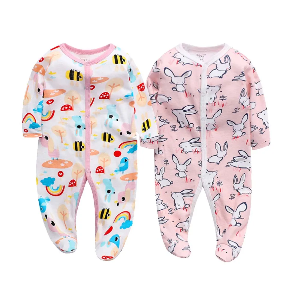 Лаванда 2Pcs/set Newborn Baby Footies Cotton Baby Boy Footies For Kids Clothes Long Sleeve Baby Pajamas Baby Girl 0-12M - Цвет: Лаванда