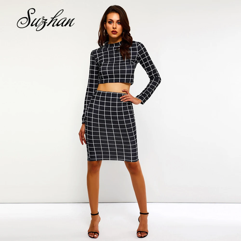 Suzhan весенние офисные женские комплекты из двух предметов Клетчатая блуза +