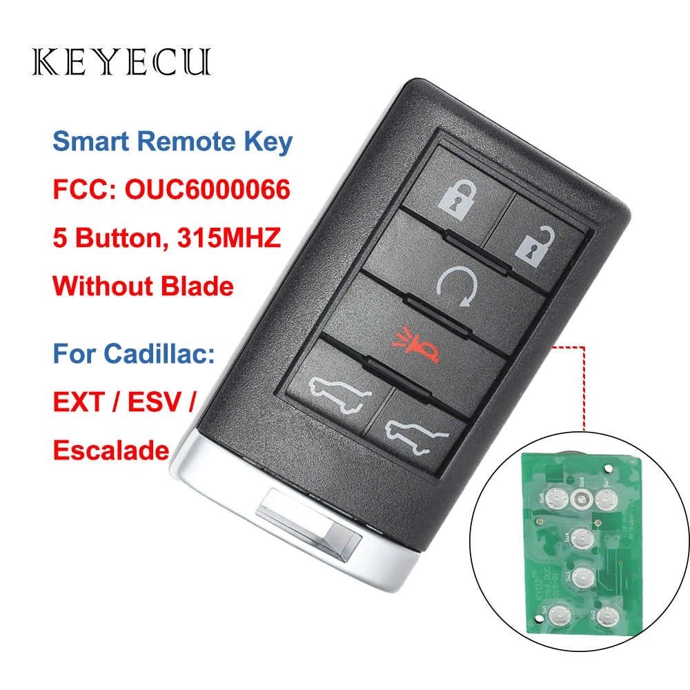Keyecu 6 кнопок умный дистанционный ключ-брелок от машины 315MHz для Cadillac Escalade 2007- ESV EXT OUC6000066(без ключа