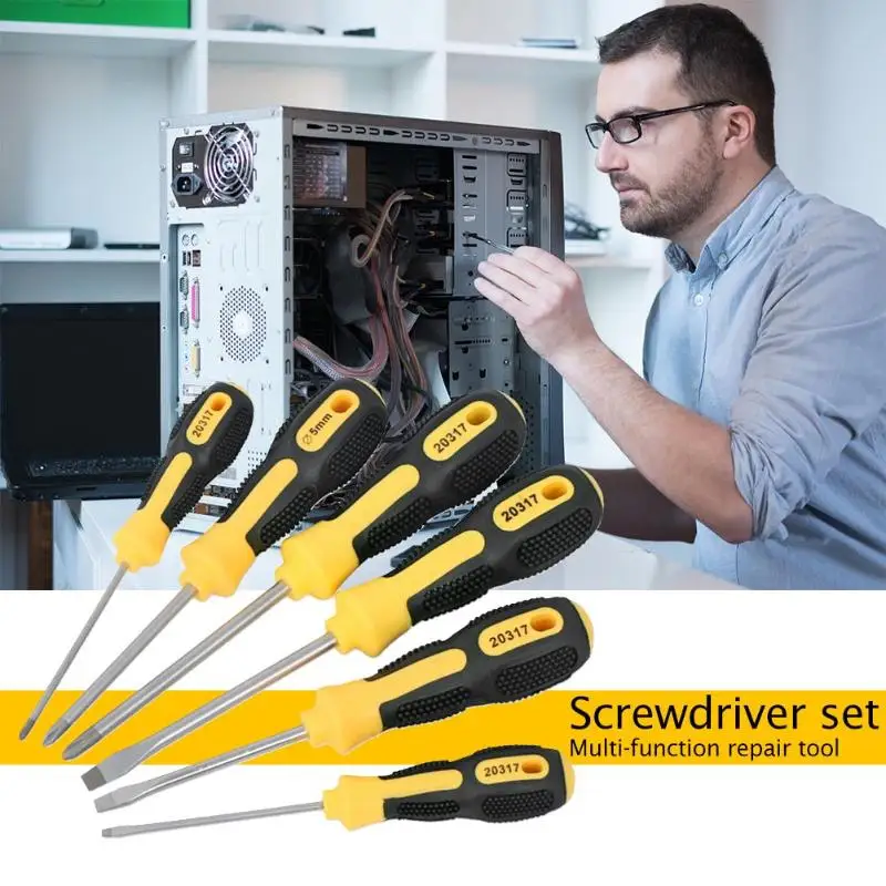 

6pcs Anti-slip Multi-function Slotted/Cross Head Manual Screwdriver Repair Tool Chromium Vanadium Steel Forging High Efficiency