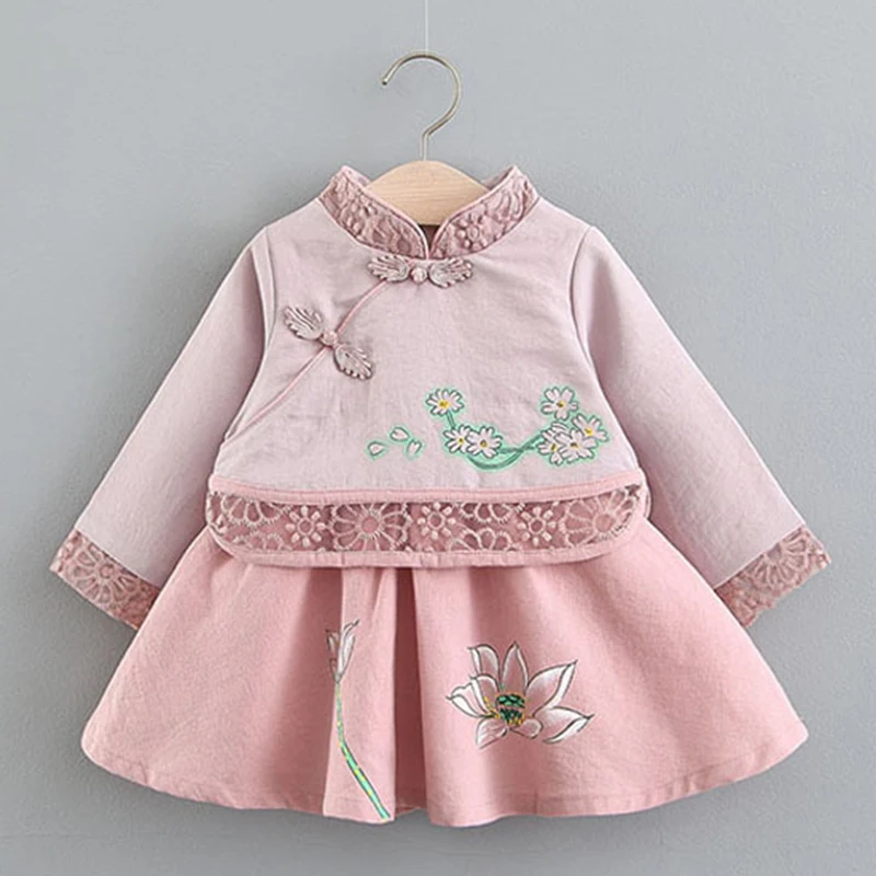 Платье для маленьких девочек в китайском стиле vestido Infantil/платье принцессы с длинными рукавами для вечеринки и свадьбы, платье-пачка весна-осень, 3 года
