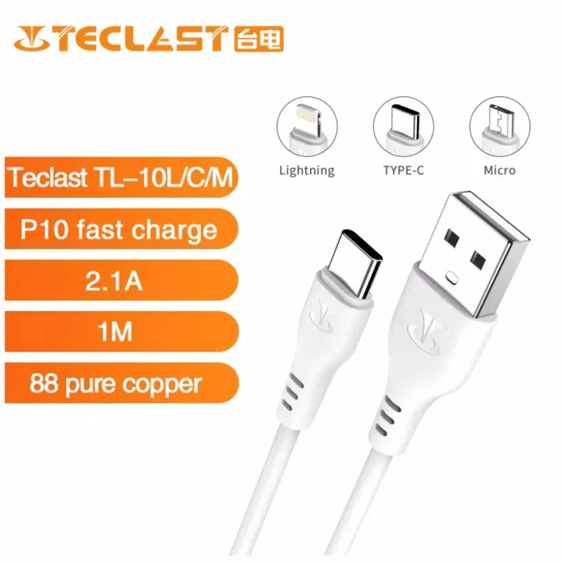 Новейший Teclast P10 кабель для быстрой зарядки Type C Lightning Micro USB 2.1A ток прочное качество 1 м ПВХ материал Быстрая зарядка|Зарядки для планшетов| | АлиЭкспресс
