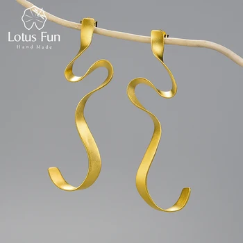 Lotus Spiral Curved Long Dangle Earrings