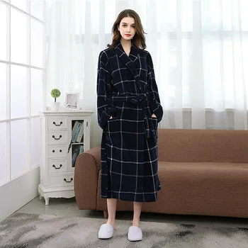 

womens bathrobe pajamas set sleepwear 2019 Autumn Winter plus size nightwear sexy Home household velvet robe navy plaid