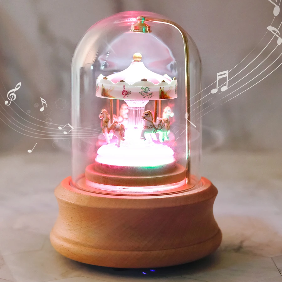Bluetooth карусель романтичная музыкальная шкатулка пары твердые деревянные музыкальные шкатулки со светодиодной подсветкой Рождество День Святого Валентина подарок на помолвку