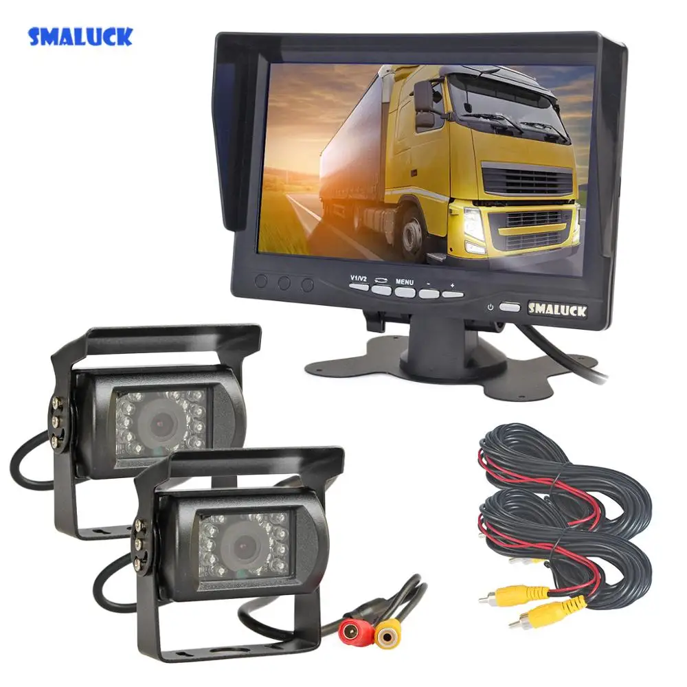 

SMALUCK 2 x IR CCD Rear View Car Camera + 7" HD TFT LCD Car Monitor Reverse Rear View Monitor Remote Control