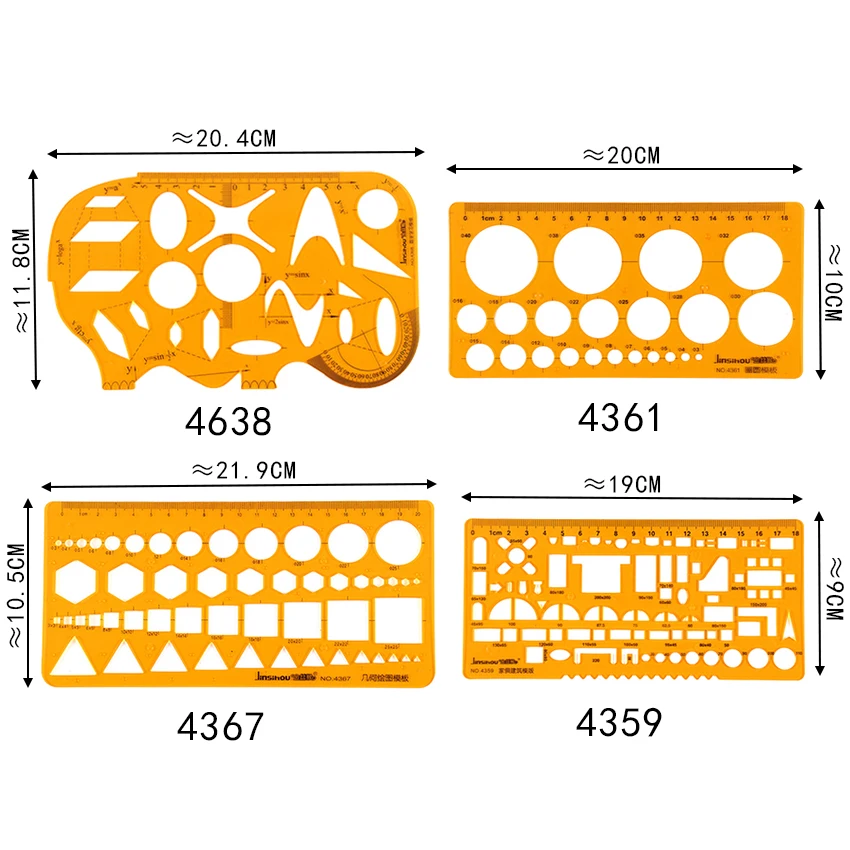 4 различных линейки Желтые Мягкие Пластиковые круги, Геометрический Дизайн Шаблон Линейка трафарет измерительный инструмент школьные принадлежности для учащихся