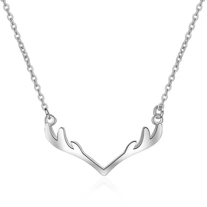 Exquisite Simple Antlers Deer Pendant Necklaces For Women Trend Short Clavicle Chain 925 Sterling Silver Jewelry SAN193