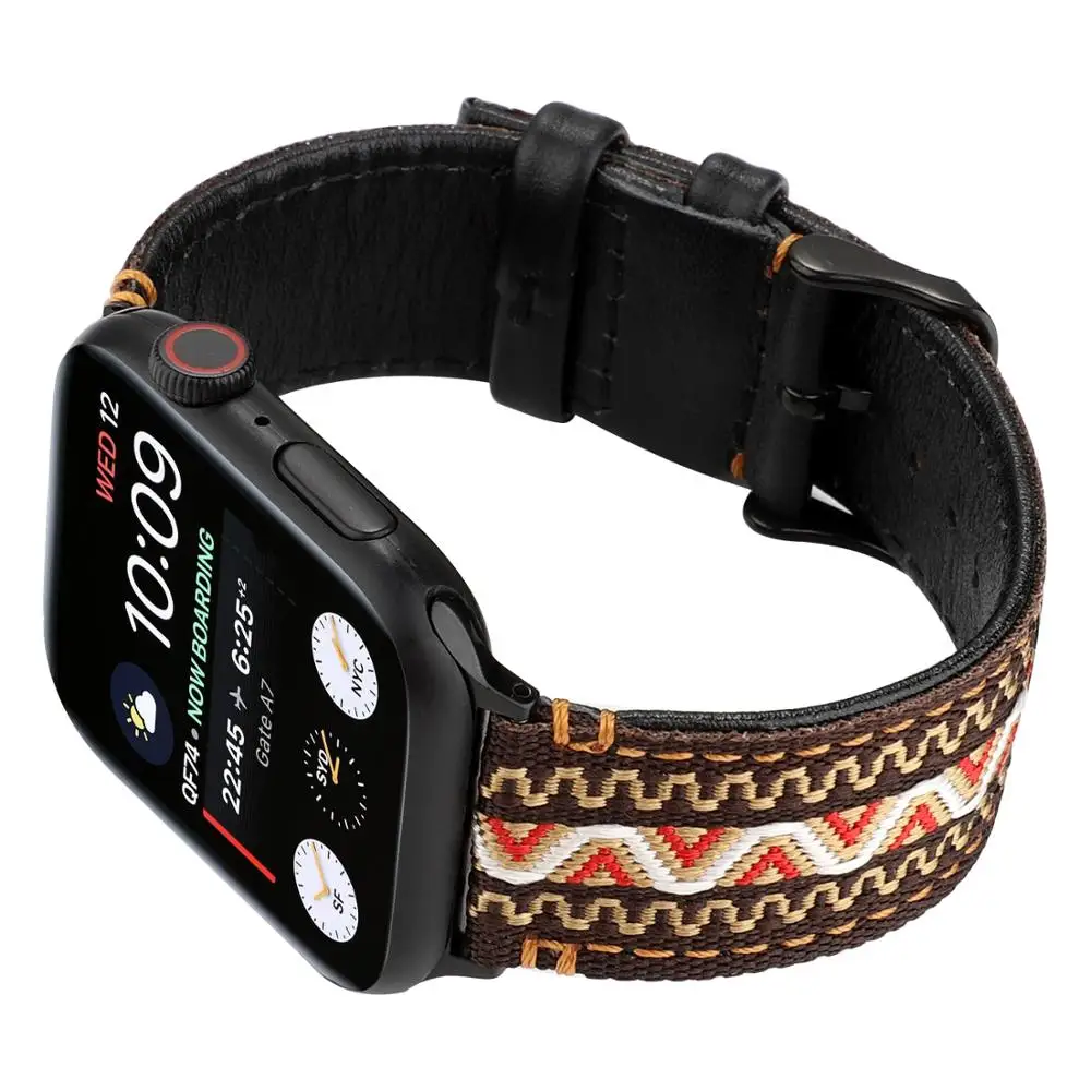 Кожаный ремешок для Apple watch 42 мм 44 мм 38 мм 40 мм нейлоновые тканые запасные части многоцветный национальный стиль браслет IWATCH
