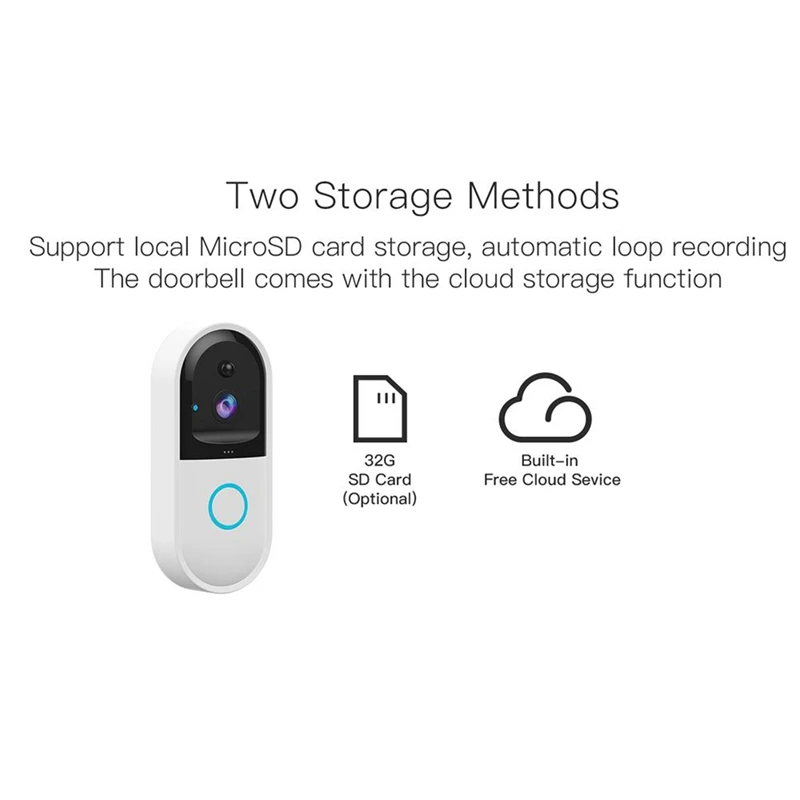 Wireless Wifi Intercom Video Doorbell Camera Set Door Bell Camera Wifi Video Night-Vision Infrared Detection(Us Plug