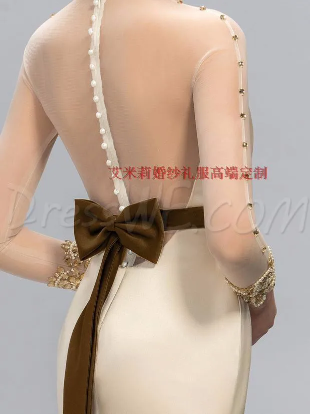 Бисероплетение vestido de festa, вечернее платье для выпускного вечера с высоким воротником и длинным рукавом, платье для матери невесты