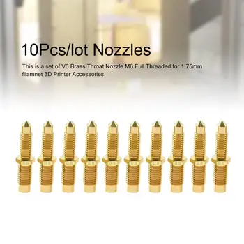 

10Pcs V6 Brass Integrated Throat Nozzle Extruder Print Head M6 Full Threaded 0.2mm/0.4mm/0.8mm 3D Printer Parts