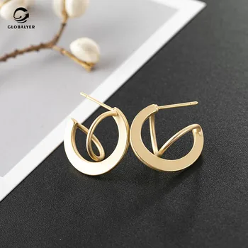 

Korean version of Non-allergic needle earrings Retro matte geometric half circle female earrings Tide femininity earrings