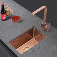 Rose Gold Undermount Kitchen Sink Nanometer Rose Gold 304 Stainless Steel Manual Sink Single Bar Counter Kitchen Sink 2