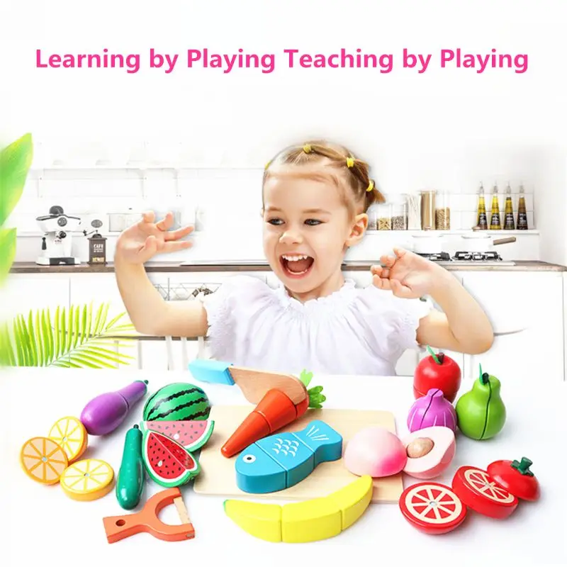 Wooden Classic Game Simulation Kitchen Series Toys Big Box Cutting Fruit Vegetable Set Toys Montessori Early Education Gifts