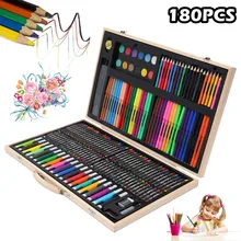 180 PCS Drawing Watercolor Art Sets Brush Pen Set Kids for Gift With Wooden Box Art Markers Office Stationery Supplies Kit