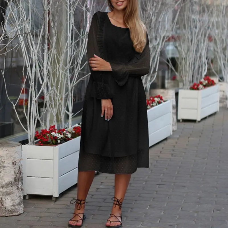 Летнее платье женское богемное винтажное платье в горошек Vestidos VONDA повседневное свободное пляжное платье офисное женское летнее платье размера плюс