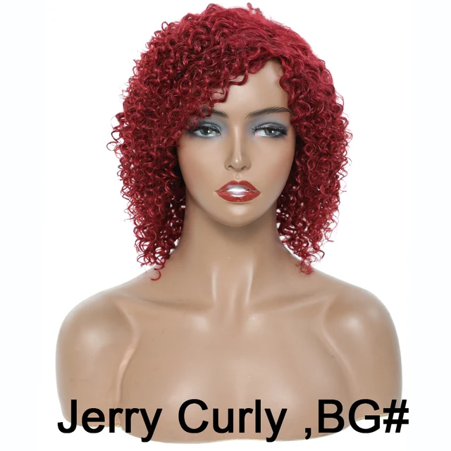 12” Short Hair Afro Kinky Curly Synthetic Wigs With Bangs For Black Women Ombre Blonde Red Glueles Cosplay Wig Perruque Courte Bug