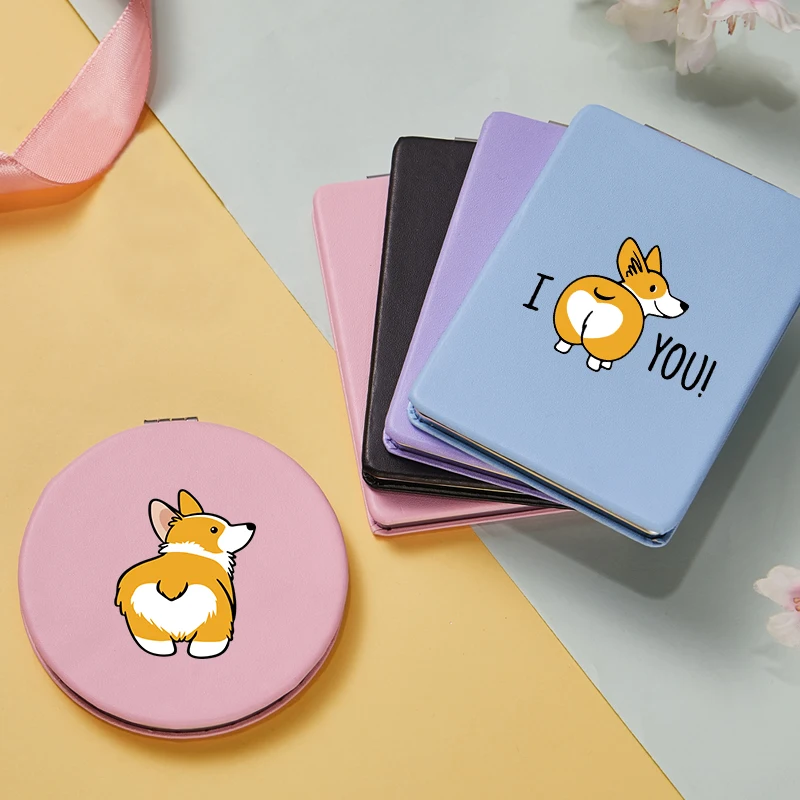 

Cute Corgi Pattern Mini Makeup Mirror Hand Held Fold Pocket Mirrors Small Portable Facial Care Tool Spiegel