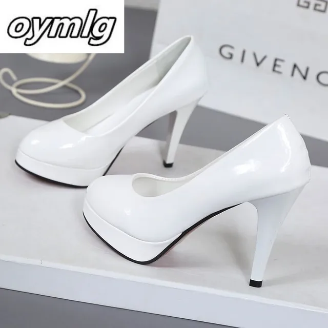 10CM high-heeled shoes waterproof platform sexy fine with round head feet Korean women's shoes patent leather large size s071 2