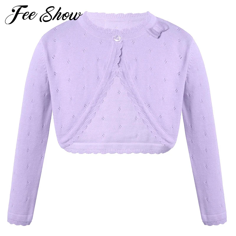 

Toddler Girl Long Sleeve Bowknot Bolero Wedding Birthday Party Jacket Formal Knitted Crochet Cardigan Coat Kids Cape Clothing