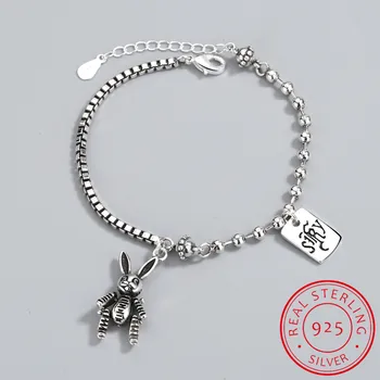 

Trendy Vintage Rabbit Charm Bracelet 925 Sterling Silver Beads Link Chain Bracelet For Hip Hop Jewelry S-B310