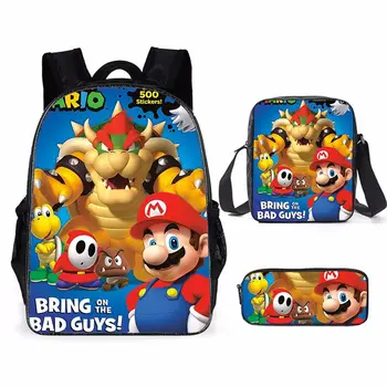 

3pcs 3D Super Mario Bros Anime School Bag Set Kids Bagpack Children Backpack shoulder bag Pencil Case Set Mocila Infantil